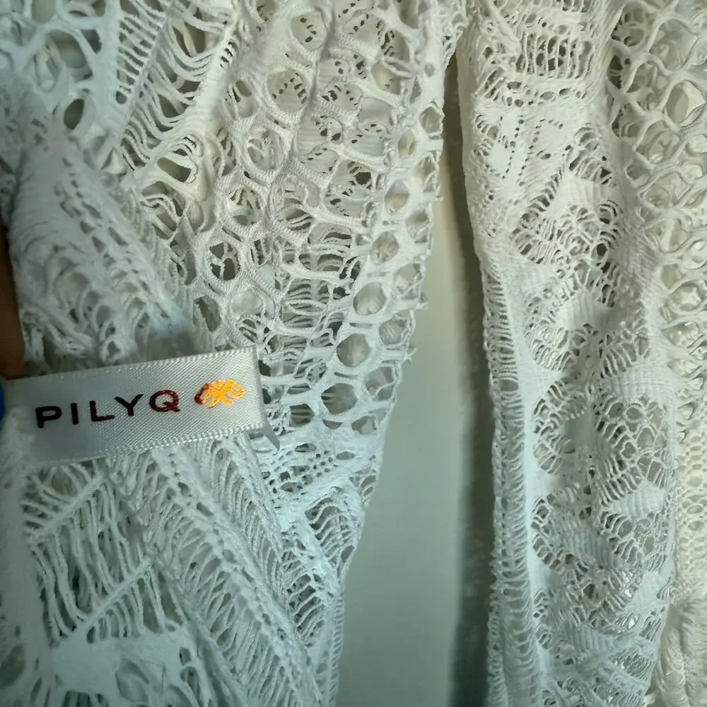 PILYQ PQ Women Swim Coverup Dress M/L Ivory Mini Crochet Whimsical Cottage Fairy - Picture 7 of 10